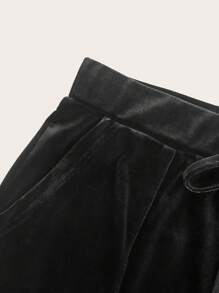 SHEIN EZwear 大码休闲纯色直筒裤 - 黑色 - 查看 4
