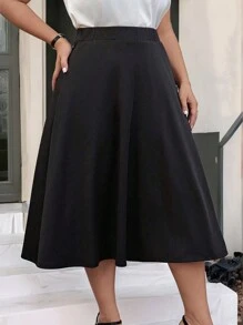 Rometta Kích thước lớn Eo cao Váy Với Hem xòe - màu đen - Xem 7