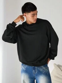 Manfinity INSISELF Letter Embroidery Loose Round Neck Black Long Sleeve Pullover Sweatshirt, Autumn/Winter Going Out Crew Neck Black Letter Long Sleeve Sweatshirt, For Friends, Husband, Boyfriend Gifts