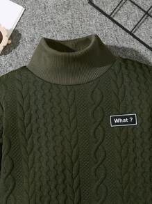 SHEIN Leap Crew Young Boy Rib-Knit Raglan Sleeve Letter Pattern Crew Neck Sweatshirt - Army Green - View 5