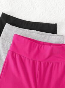 SHEIN Explorewe 3pcs/Set Young Girl Basic Solid Color High Waist Flare Pants, Casual,Holiday,Summer,Travel, School, Campus, College