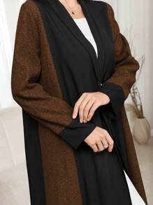 Al Najma 女士优雅拼接阿拉伯长袍，秋冬款 - 棕色 - 查看 3