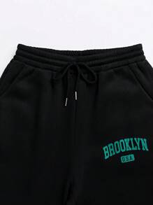 SHEIN LUNE 女士字母印花连帽衫和运动裤套装，秋冬季运动装 - 黑色 - 查看 5