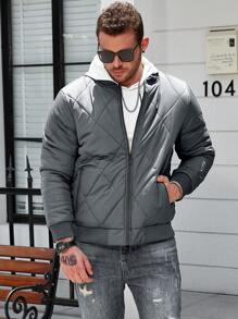 Manfinity Homme Manteau d'hiver pour homme grande taille à manches longues, de couleur unie, avec poches et fermeture éclair doublé - Gris - Voir 6