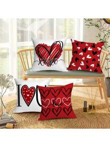 4pcs The New Valentine's Day Exclusive Red Love Pillow Case Letter Printed Expression Of Love On The Bed Sofa Can Be Used As A Couple Pillow, Home Decor, Room Decor, Office Decor, Living Room Decor, Sofa Decor (No Pillow Core),Fall Decor,Autumn Decor,Room Decor - Red - View 7