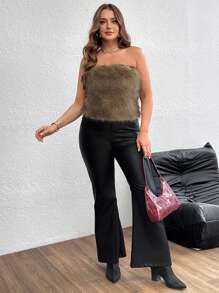 SHEIN Privé Suéter holgado cálido y cómodo de parchwork con pelaje en talla grande, otoño/invierno