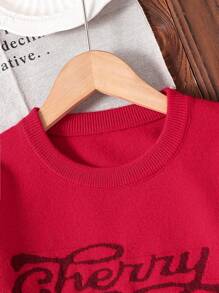 Girls Cute Cherry Pattern Knit Sweater, Children's Autumn Fashion Casual Round Neck Long Sleeve Pullover - Red - View 7