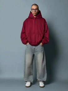 SUMWON Unisex Slouchy Hoodie Pullover Classic Casual Heavyweight Sweatshirt Autumn Winter Streetwear Basic Essential Sportswear - Purple - View 3