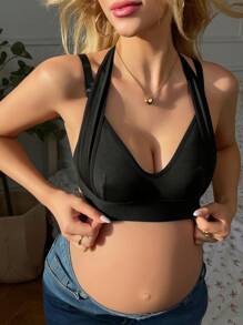 Moonlight&Mama 孕妇纯色Wiretree舒适宽肩带基本款上衣，休闲日常穿着 - 黑色 - 查看 1