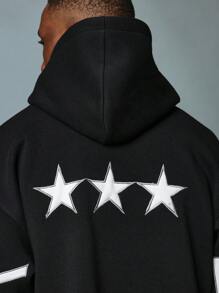 SUMWON Sudadera con capucha de estilo colegial urbano con diseño de tres estrellas y estampado en la espalda, de peso pesado y estilo relajado, para streetwear