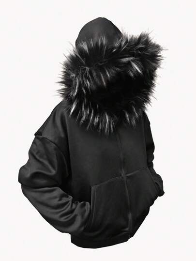 Street Life Sudadera holgada de estilo corto con cuello esponjoso para hombre, ropa de calle