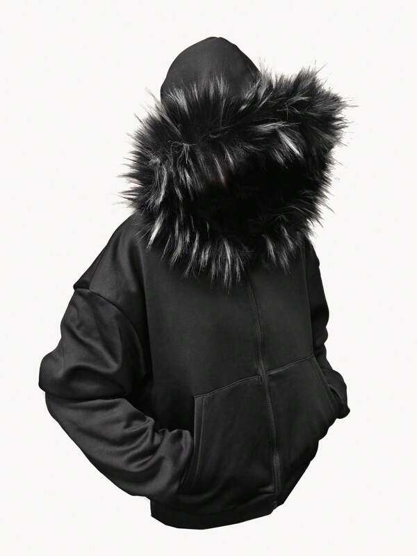 ROMWE MEN Casual 男士毛领宽松短款卫衣，街头服饰