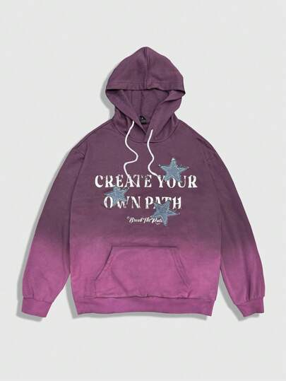 Street Life Sweatshirt à capuche avec imprimé lettres dégradé et poches pour hommes, manches longues