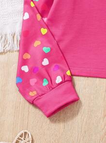 SHEIN 2pcs/Set Tween Girls Heart & Ditsy Floral Sweatshirt + Leggings Set - Hot Pink - View 3