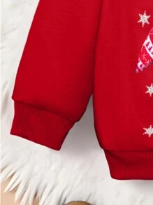 年轻男孩圣诞圆领运动衫，黑色鹿图案家庭装，带兜帽鹿角，围巾，礼品盒，星星，圣诞快乐 - 紅色 - 查看 4