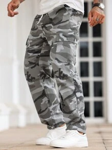 Manfinity Homme Men's Casual Outdoor Camo Cargo Pants With Flap Pockets, Autumn, Fall