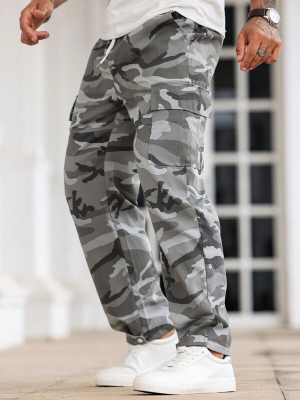 Manfinity EMRG Pantaloni Cargo Ocazional Camo Utilitar, Cu buzunare cu clapă, Toamnă