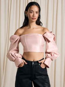 AiiRZ Bardot Bow Top With Corset Detailing - Pink - View 1
