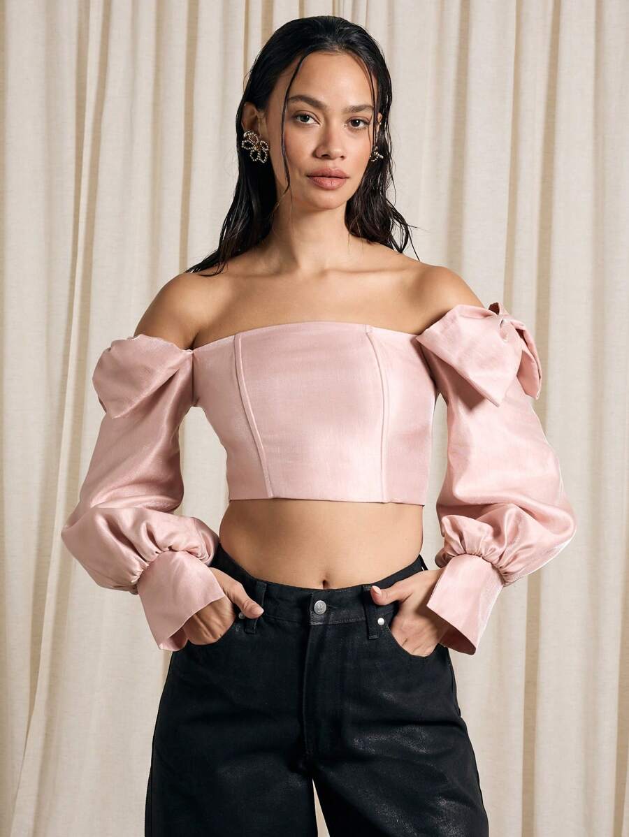 AiiRZ Bardot Bow Top With Corset Detailing - Pink - View 1