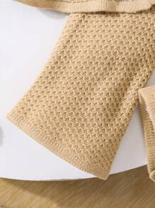 2pcs Toddler/Young Girl Autumn/Winter Textured Hoodie Sweater And Textured Knit Leggings, Suitable For Casual Everyday Wear - Apricot - View 6