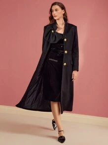 MOTF WOOL BOW DECOR HOURGLASS OVERCOAT - Black - View 5