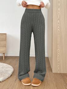 Muchica Casual Solid Color Jacquard Knit Sweater Pants, Autumn Winter - Grey - View 5