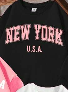 SHEIN 3pcs Tween Girls Casual Minimalist Thermal Lined Loose Fit Thick Crew Neck Long Sleeve Hoodies, Suitable For Autumn/Winter - Multicolor - View 5