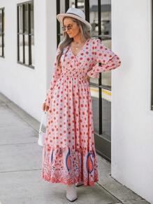 SHEIN LUNE 女士粉色印花长款休闲连衣裙 - 彩色 - 查看 4