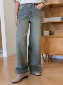 Dazy-Less 复古水洗拼布休闲阔腿牛仔裤女秋装商务休闲女式工作服