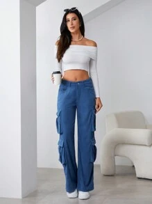 Women's Solid Color Corduroy Casual Loose Fit Long Pants With Pockets Fall Cloth For Women - Blue - View 3