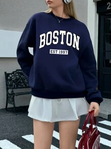 SHEIN EZwear Women's Casual Round Neck Sweatshirt, Minimalist Style For Daily Wear