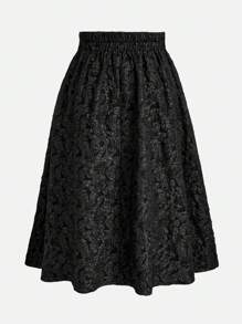 SHEIN Unity 大码女式提花褶饰侧纽扣长裙 - 黑色 - 查看 2
