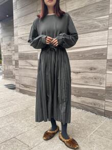 FRIFUL Women's Patchwork Ruffle Hem Mid-Length Dress Maxi Dress - Grey - View 4