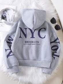 SHEIN Explorewe Girls' Letter Printed Hooded Sweatshirt - Grey - View 1