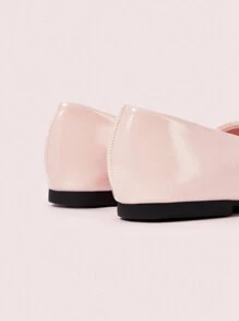 CUCCOO DOLLMOD Women's Flat Shoes, Square Toe Ruffle Pig Nose Detail, Pink Bow Mary Jane Valentines - Pink - View 8