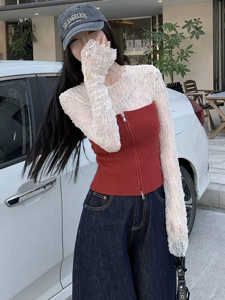 Women's Solid Tube Top Zip-Up Fitted Knitted Blouse Valentine Valentine's Day,Fall Clothes