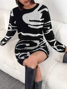 Chiquease Conjunto de 2 piezas de suéter de punto de color contrastante y minifalda casual para mujer, adecuado para uso diario en otoño/invierno