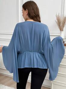 SHEIN LUNE Plus Size Exaggerated Ruffle Sleeve Cinched Waist Concealing Top Blouse Thanksgiving Women New Years