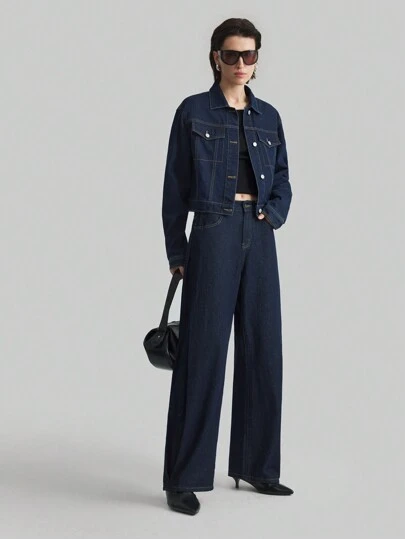 Ontre 2025 nya enfärgade fickor för kvinnor, eleganta pendlare jeans med raka ben, lösa jeansbyxor för vår och sommar