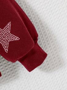 Moletom com Capuz Elegante Tricotada com Estrela de Cinco Pontas, Moda Jovem Feminina