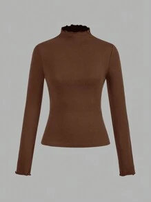 SHEIN EZwear 2 件套杏色和棕色休闲紧身长袖 T 恤，秋冬 - 彩色 - 查看 6