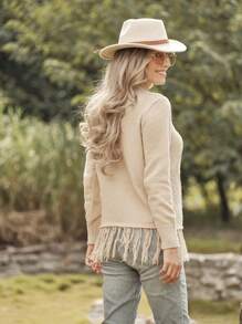 LanaWest Dam Casual Retro Kabelstickad Pullover Tröja Stickad Pullover Höst Vinter - Kaki - Visa 2