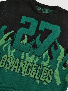 ROMWE MEN Men's Numeric Jacquard Crew Neck Long Sleeve Sweater, Casual Everyday Wear