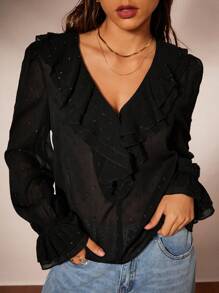 Forever 21 Damen Schlichte V-Ausschnitt Transparente Mesh Bluse