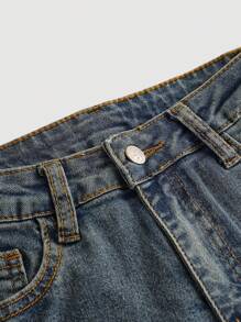 SHEIN Girlism Pantalones vaqueros de campana con efecto desgastado vintange para niñas preadolescentes, Y2K de los 2000, ropa para niñas para otoño y regreso a la escuela, atuendos de ropa de calle