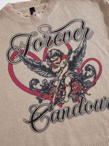 ROMWE MEN Street Life Herren Vintage Pullover Strickpullover mit Amor Muster