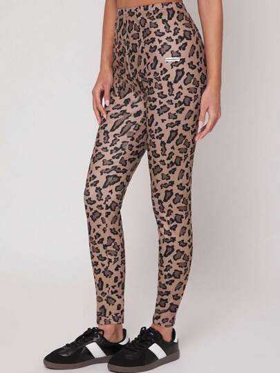 Animal Planet X SHEIN Mujeres Leggings ajustados elásticos con estampado de leopardo, para otoño