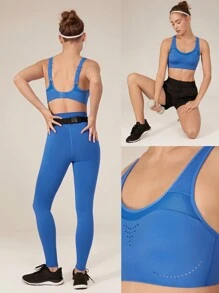 GLOWMODE High Support Mesh Max Convertible Strap Sports Bra Gym Workout Quick Dry Moisture Wicking - Blue - View 10