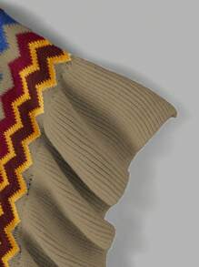 Flirla Cárdigan de talla grande con volantes en estilo bohemio - Camel - Ver 3