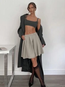 SHEIN Essnce New Spring/Autumn Grey Pleated Midi Skirt For Work Commute, Suitable For Office Lady - Grey - View 1